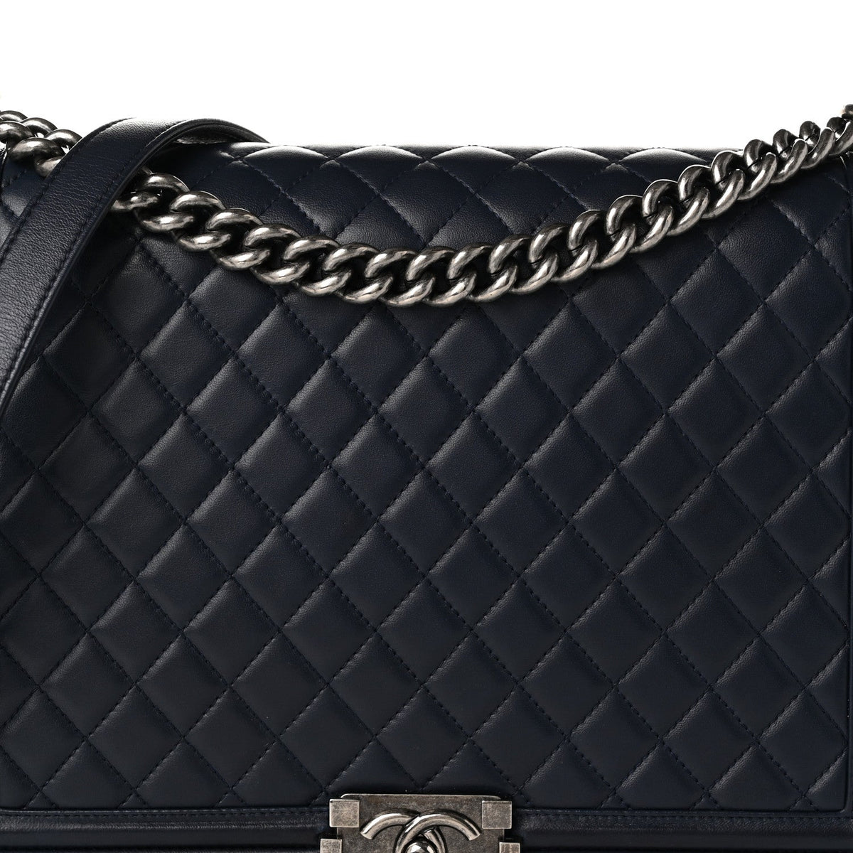 Large Quilted Calfskin Flap Shoulder Bag - Blue