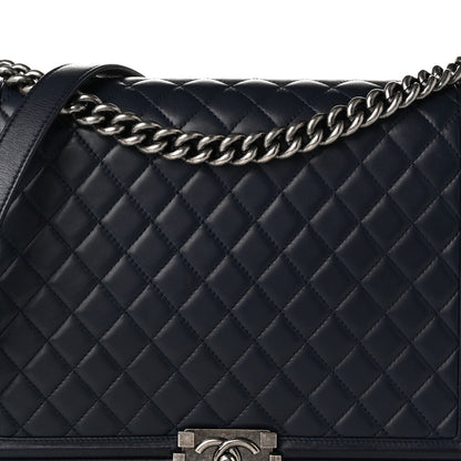 Large Quilted Calfskin Flap Shoulder Bag - Blue