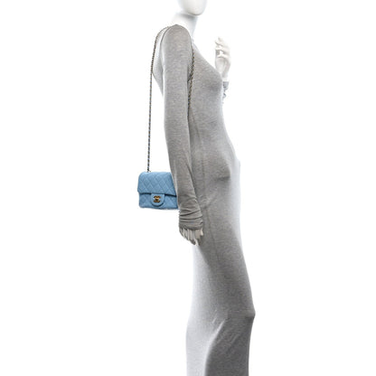 Mini Quilted Lambskin Flap Shoulder Bag - Light Blue