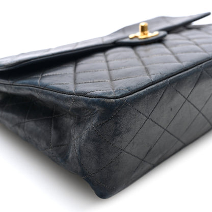 Quilted Lambskin Flap Shoulder Bag - Black