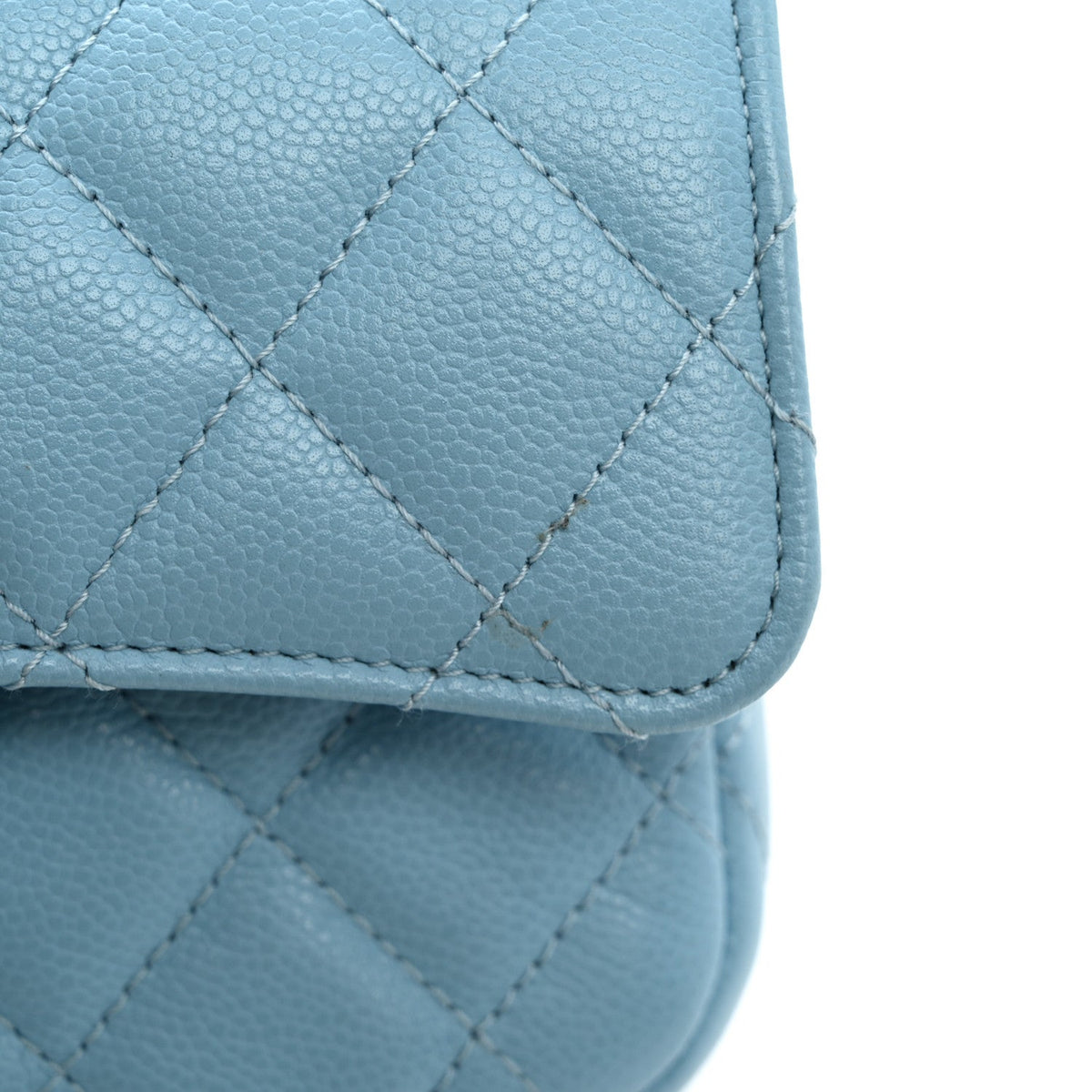 Quilted Caviar Flap Shoulder Bag - Light Blue
