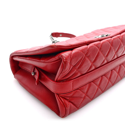 Large Quilted Goatskin Flap Shoulder Bag - Red