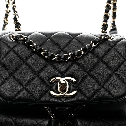 Medium Quilted Caviar Backpack - Black