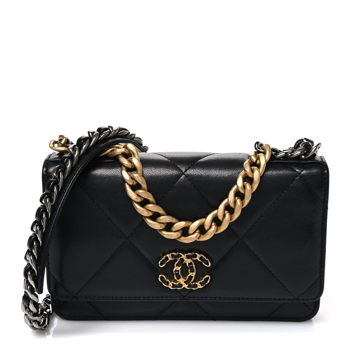 Quilted Goatskin Wallet Bag - Black