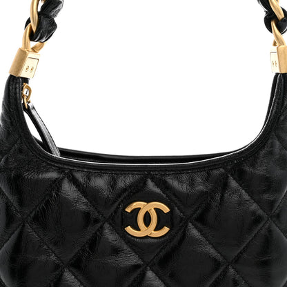Small Quilted Lambskin Hobo Bag - Black