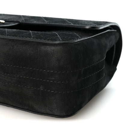 Medium Quilted Suede Flap Shoulder Bag - Black