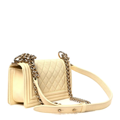 Small Quilted Caviar Flap Shoulder Bag - Yellow