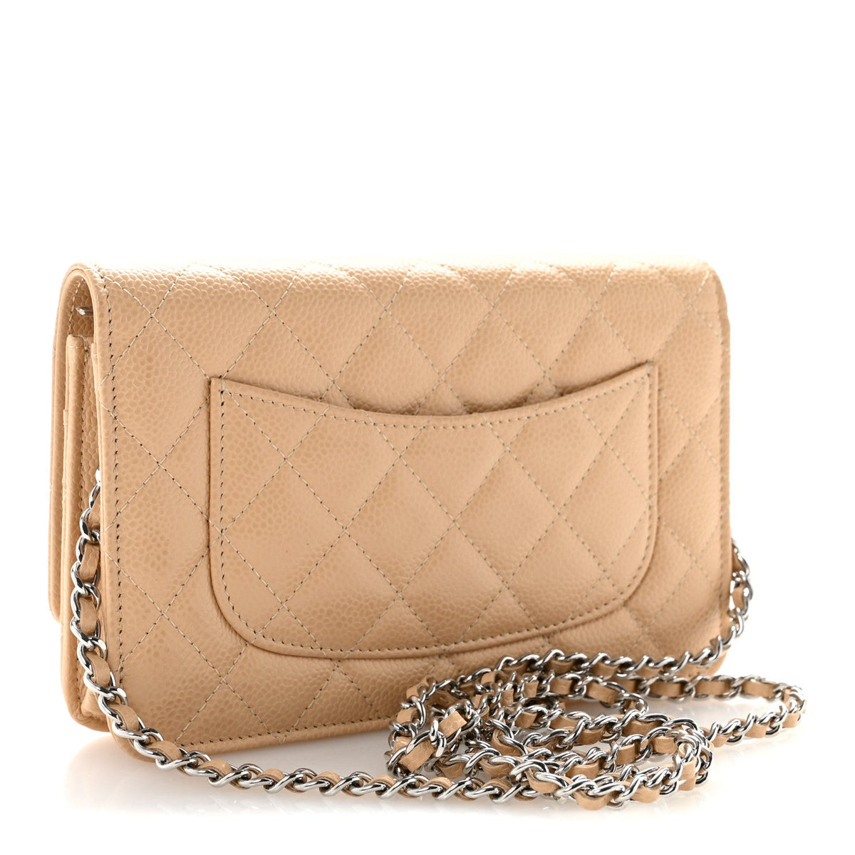 Quilted Caviar Wallet Bag - Beige