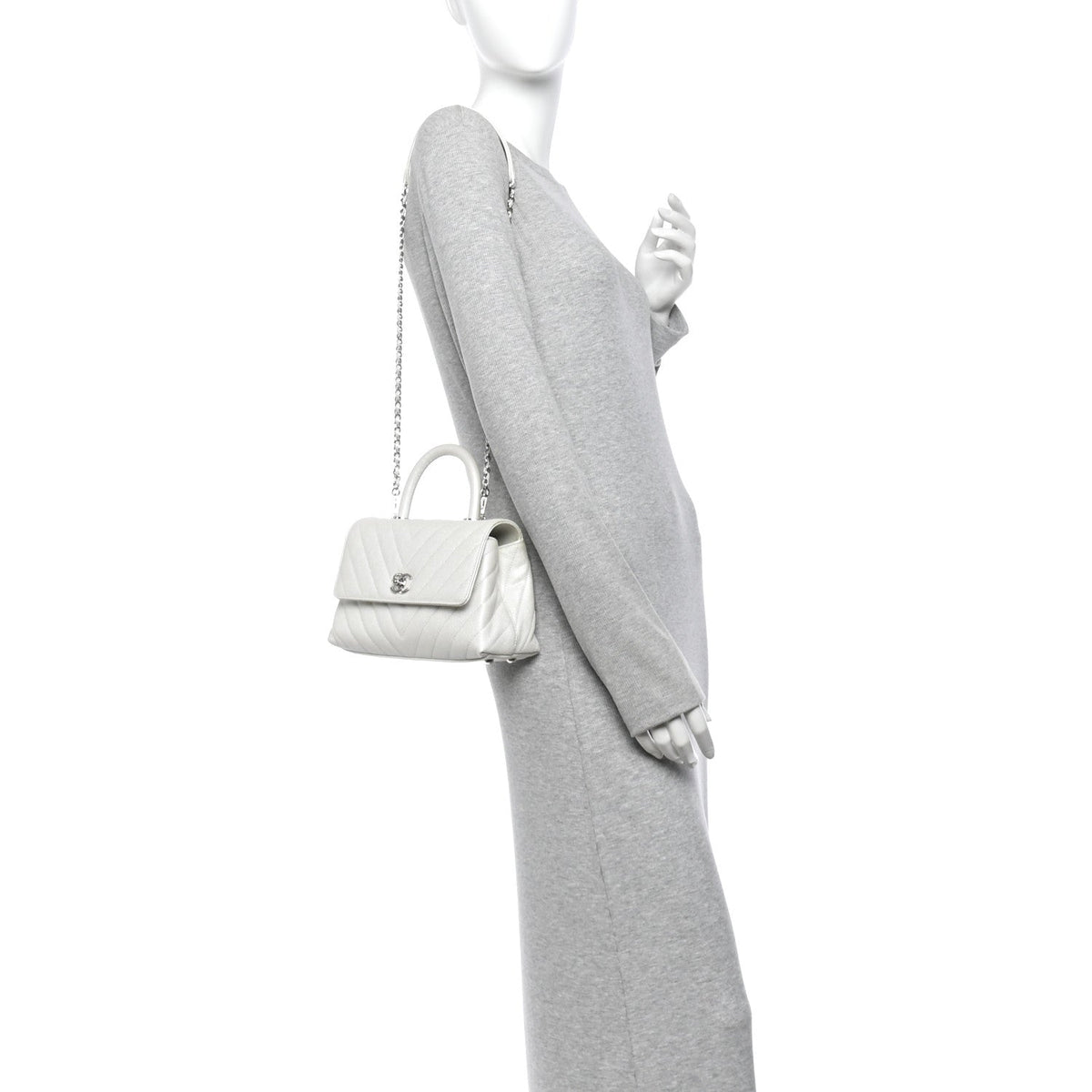 Mini Quilted Caviar Flap Shoulder Bag - White