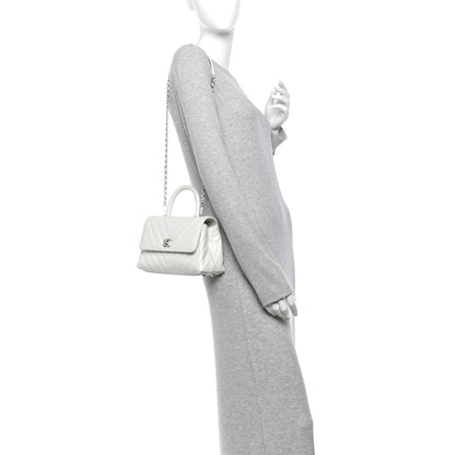 Mini Quilted Caviar Flap Shoulder Bag - White