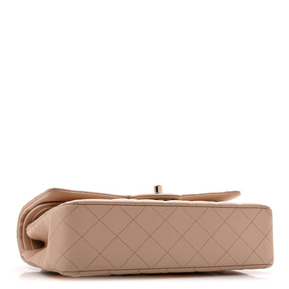 Medium Quilted Caviar Flap Shoulder Bag - Beige