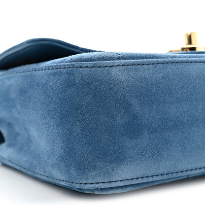Mini Calfskin Suede Flap Shoulder Bag - Blue