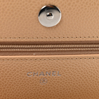 Quilted Caviar Wallet Bag - Beige