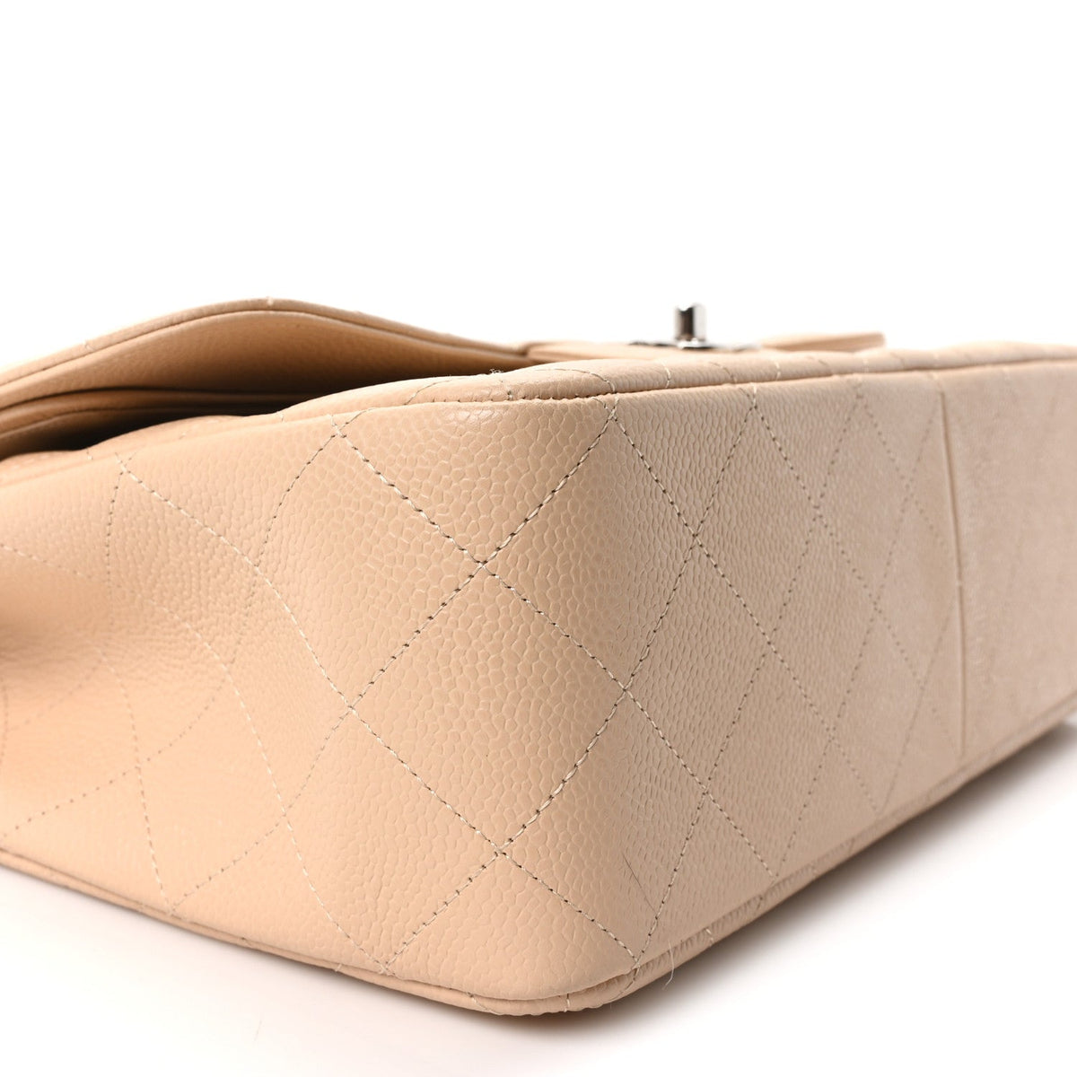 Quilted Caviar Flap Shoulder Bag - Beige