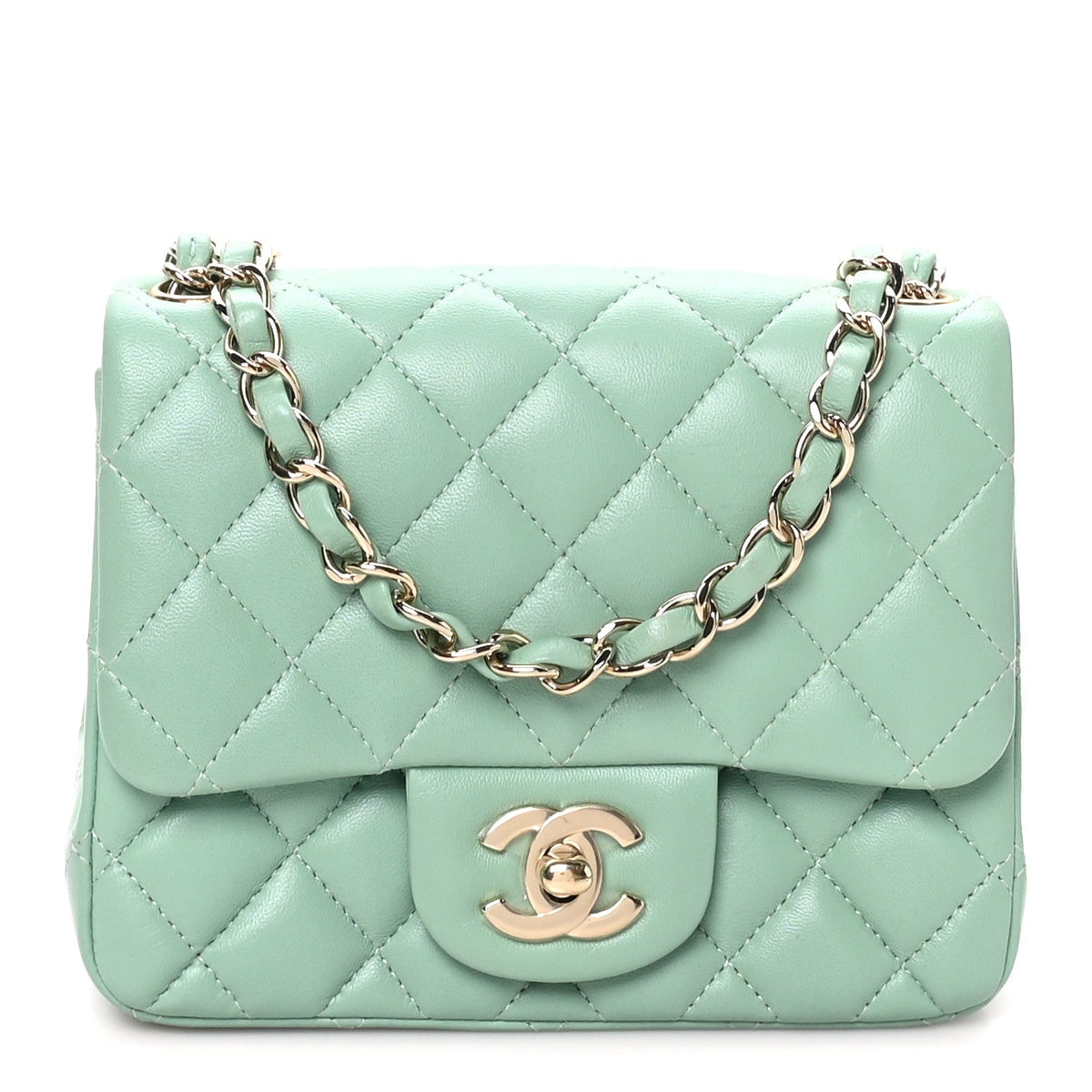 Mini Quilted Lambskin Flap Shoulder Bag - Light Green