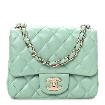 Mini Quilted Lambskin Flap Shoulder Bag - Light Green