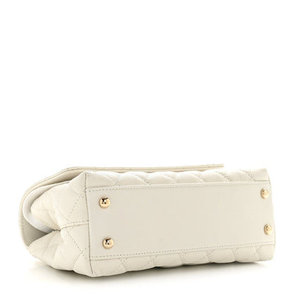 Mini Quilted Caviar Flap Shoulder Bag - White