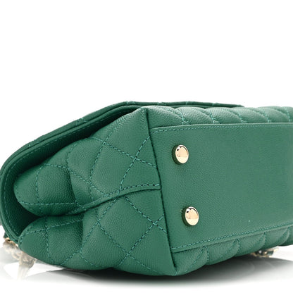 Mini Quilted Caviar Flap Shoulder Bag - Green