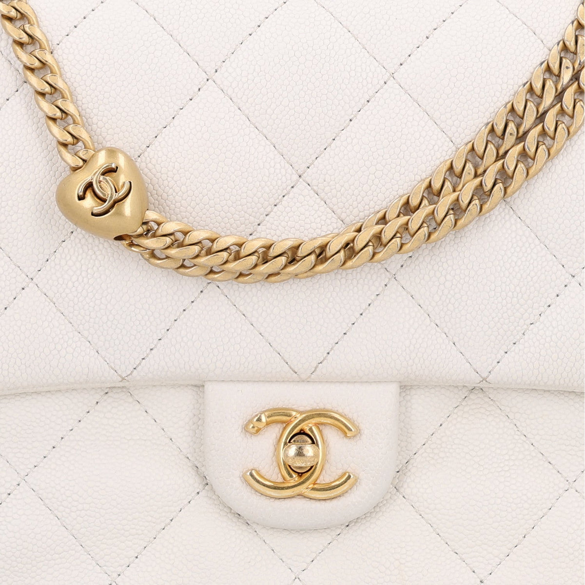 Quilted Caviar Flap Shoulder Bag - White