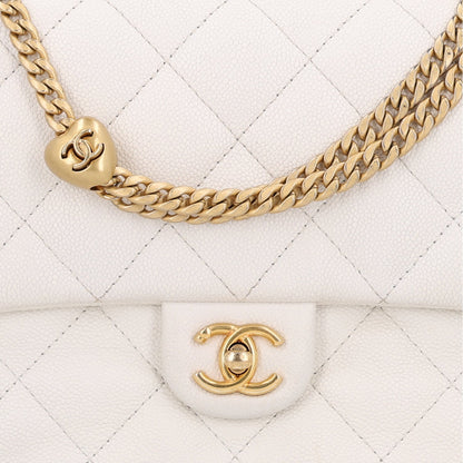 Quilted Caviar Flap Shoulder Bag - White