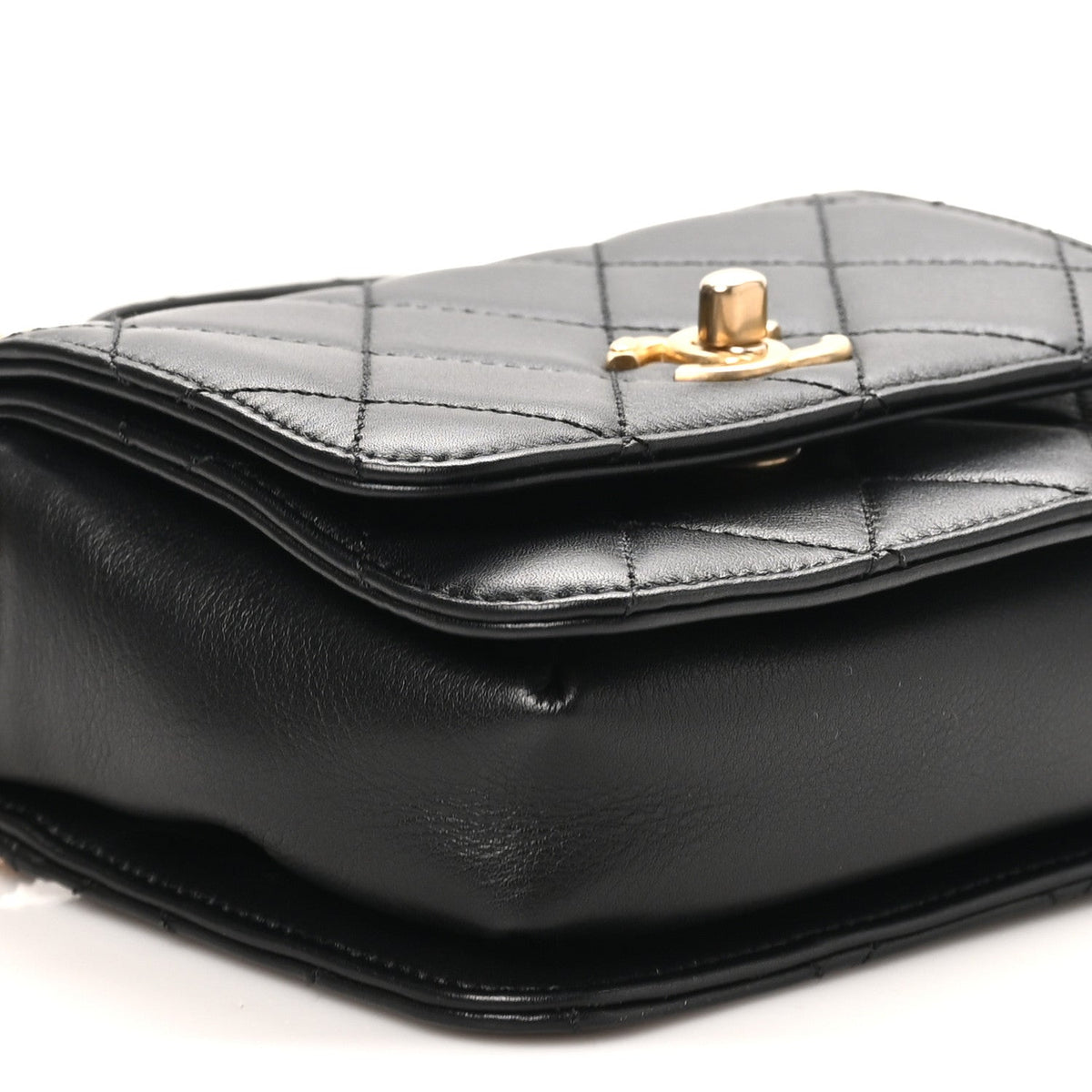 Small Quilted Lambskin Flap Shoulder Bag - Black