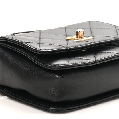 Small Quilted Lambskin Flap Shoulder Bag - Black