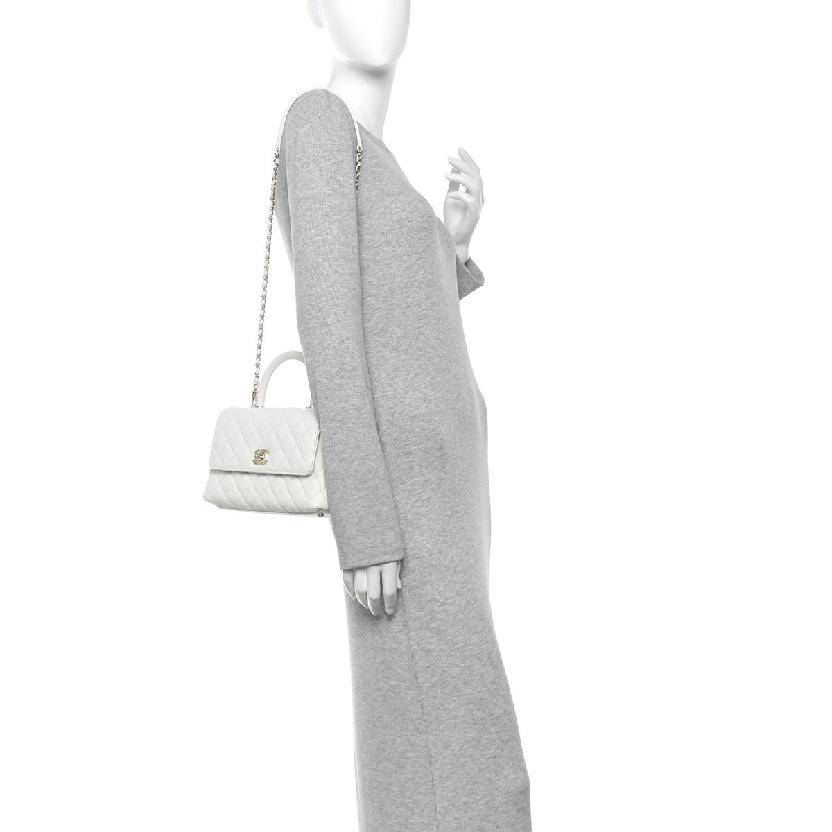 Mini Quilted Caviar Flap Shoulder Bag - White