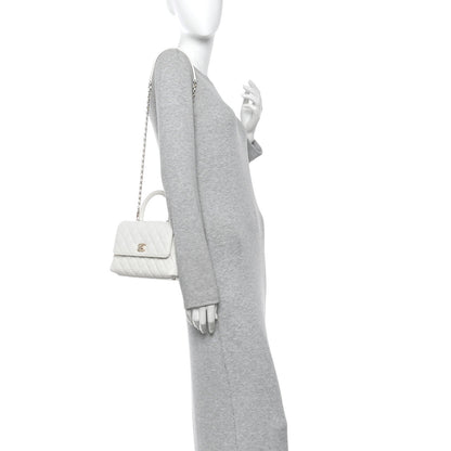 Mini Quilted Caviar Flap Shoulder Bag - White