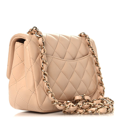 Mini Quilted Lambskin Flap Shoulder Bag - Beige