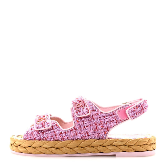 Tweed Patent Calfskin Velcro Dad Sandals Light Purple Pink Red