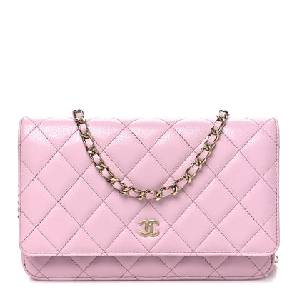 Quilted Caviar Wallet Bag - Pink