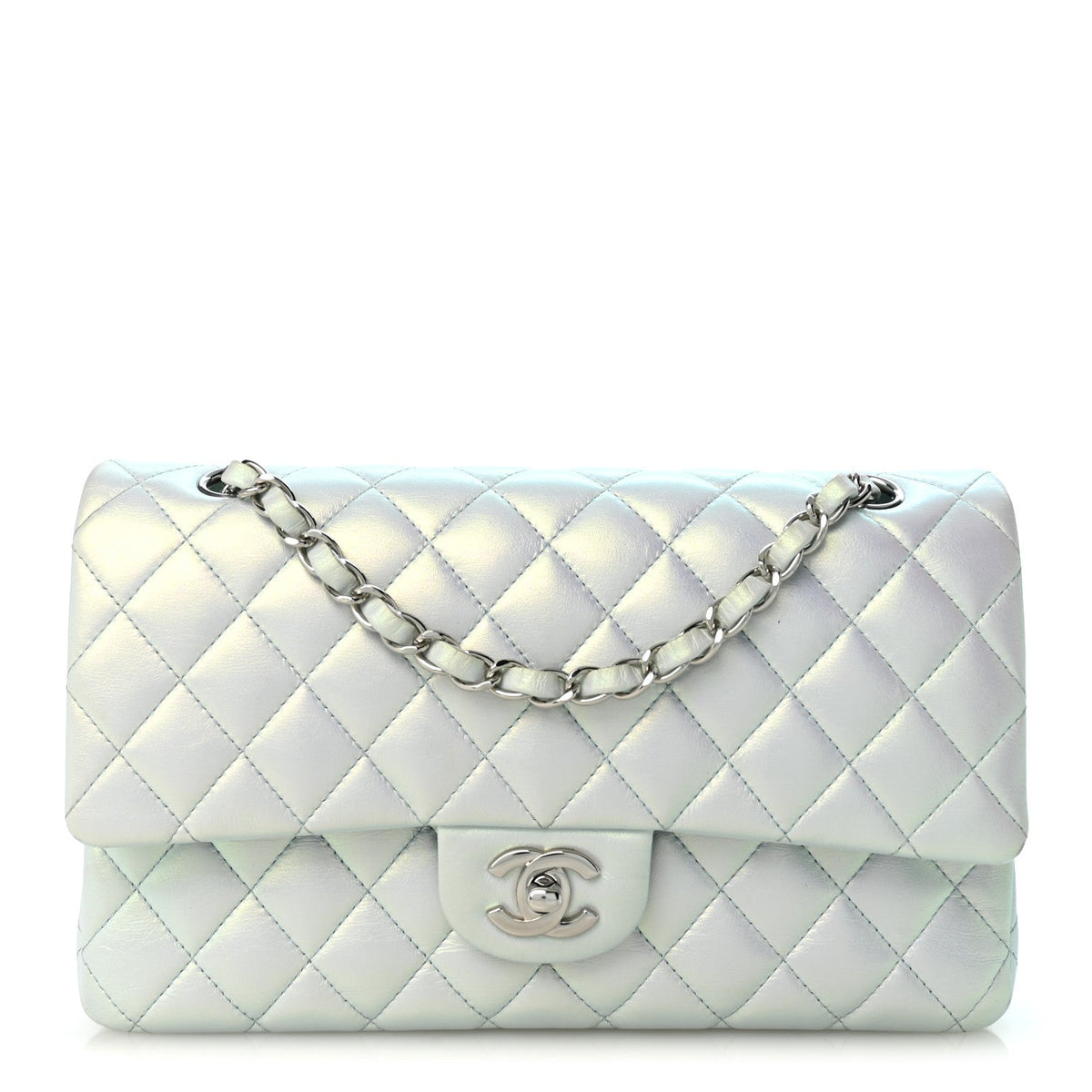 Medium Quilted Lambskin Flap Shoulder Bag - Light Blue
