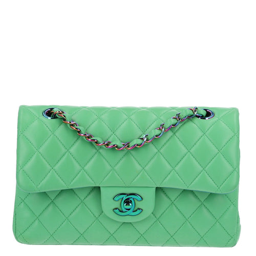 Small Quilted Lambskin Flap Shoulder Bag - Green