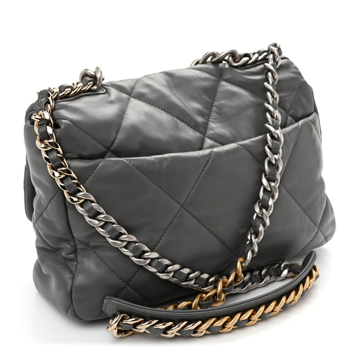 Large Quilted Lambskin Flap Shoulder Bag - Grey