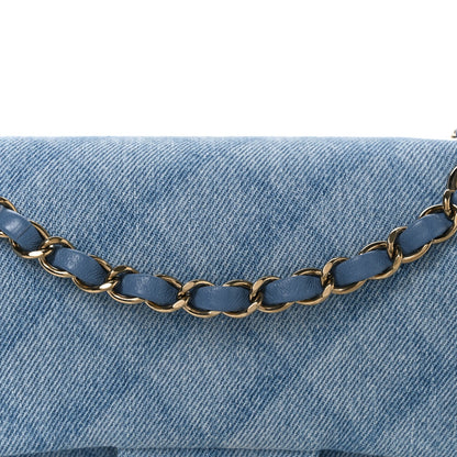 Small Quilted Flap Shoulder Bag - Light Blue