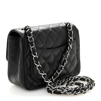 Mini Quilted Caviar Flap Shoulder Bag - Black