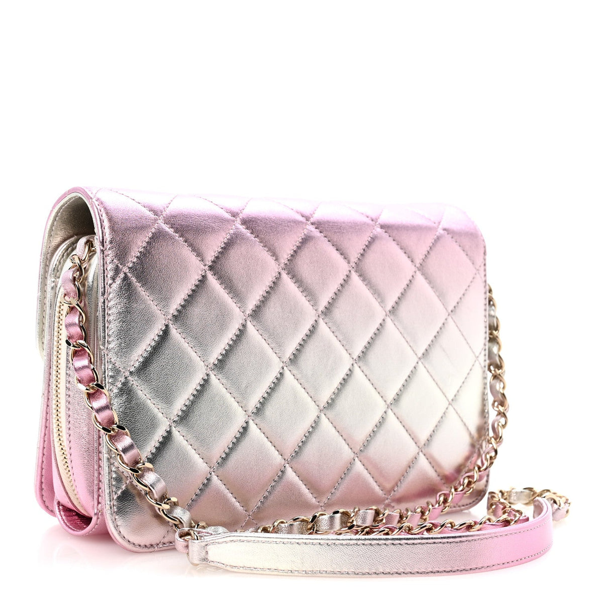 Large Quilted Lambskin Flap Shoulder Bag - Gold