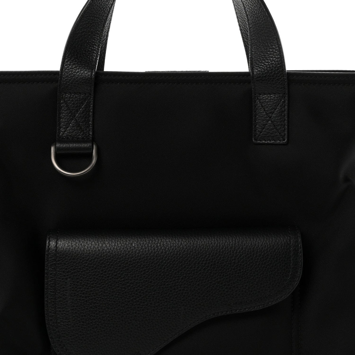 Calfskin Nylon Tote Bag - Black