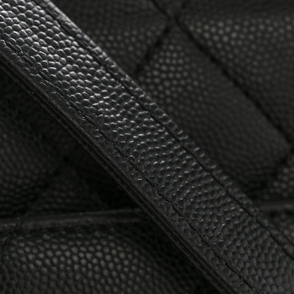 Large Quilted Caviar Flap Shoulder Bag - Black