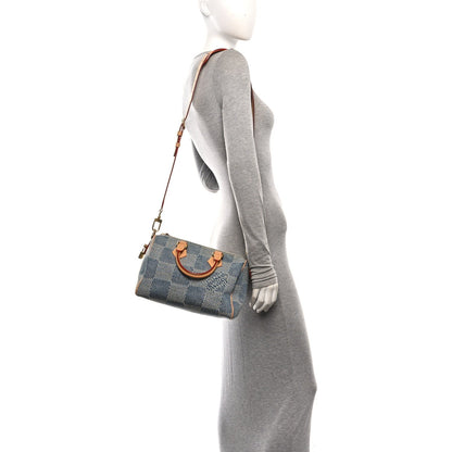 Damier Denim 3D Speedy Bandouliere 25 Bl Handbag