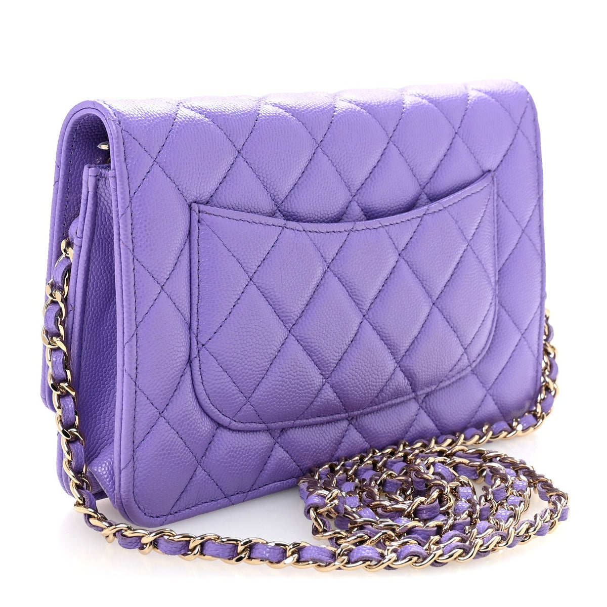 Quilted Caviar Wallet Bag - Purple