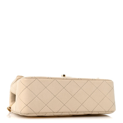 Mini Quilted Caviar Flap Shoulder Bag - Tan