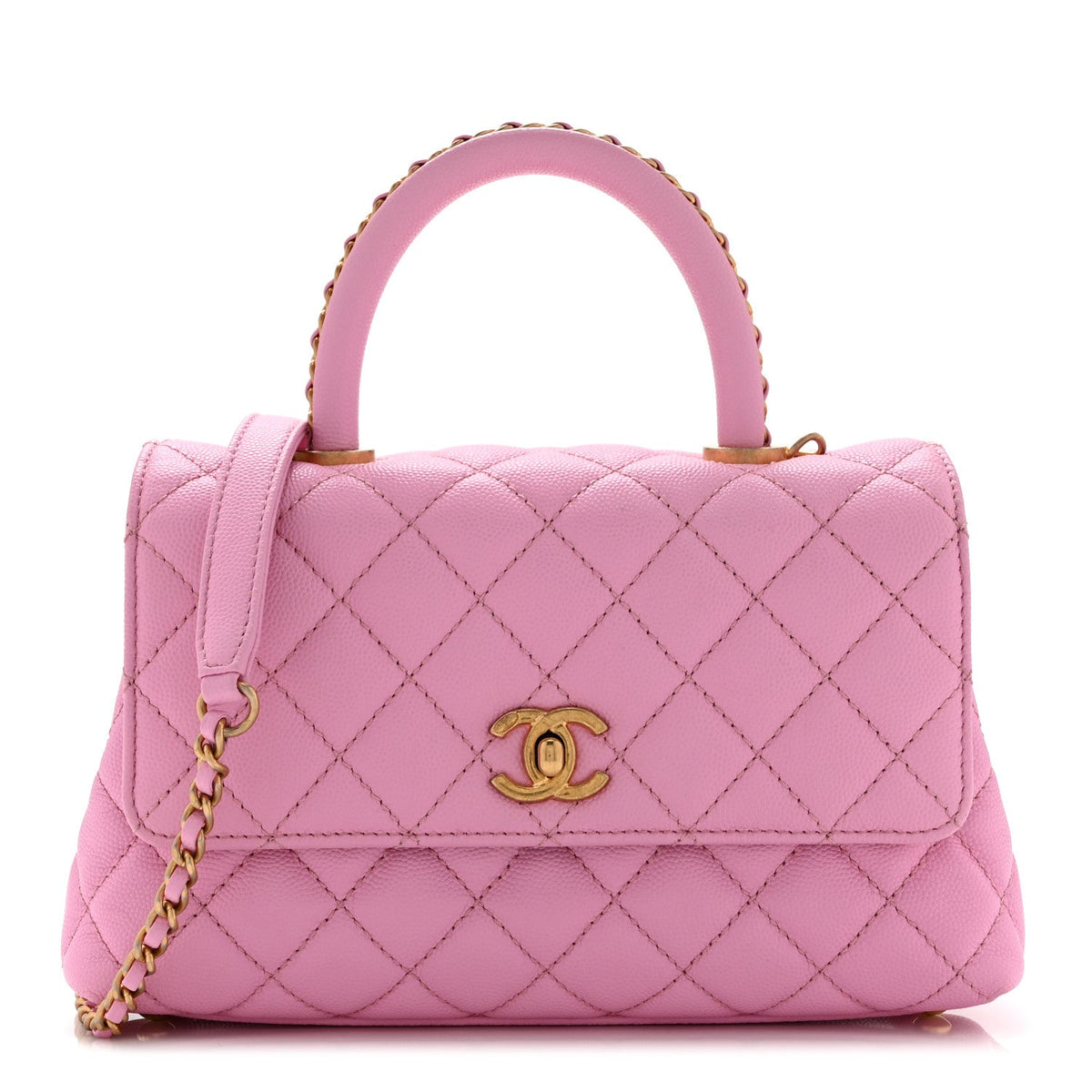 Mini Quilted Caviar Flap Shoulder Bag - Pink