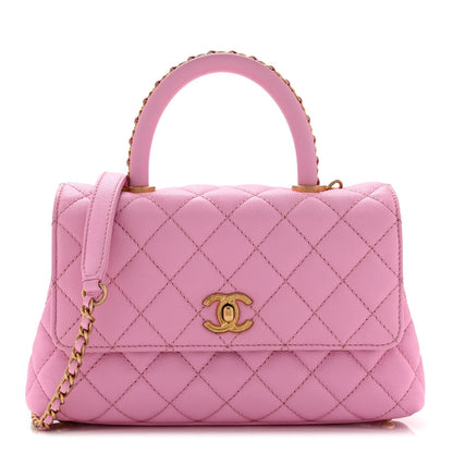 Mini Quilted Caviar Flap Shoulder Bag - Pink