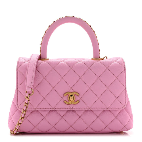 Mini Quilted Caviar Flap Shoulder Bag - Pink