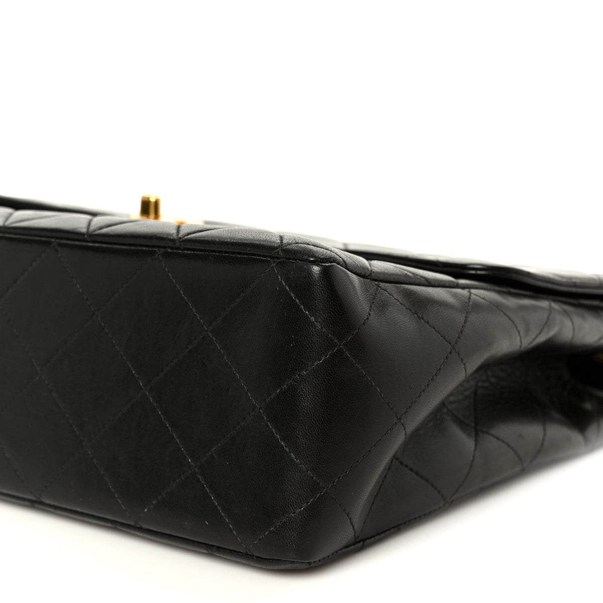 Quilted Lambskin Flap Shoulder Bag - Black