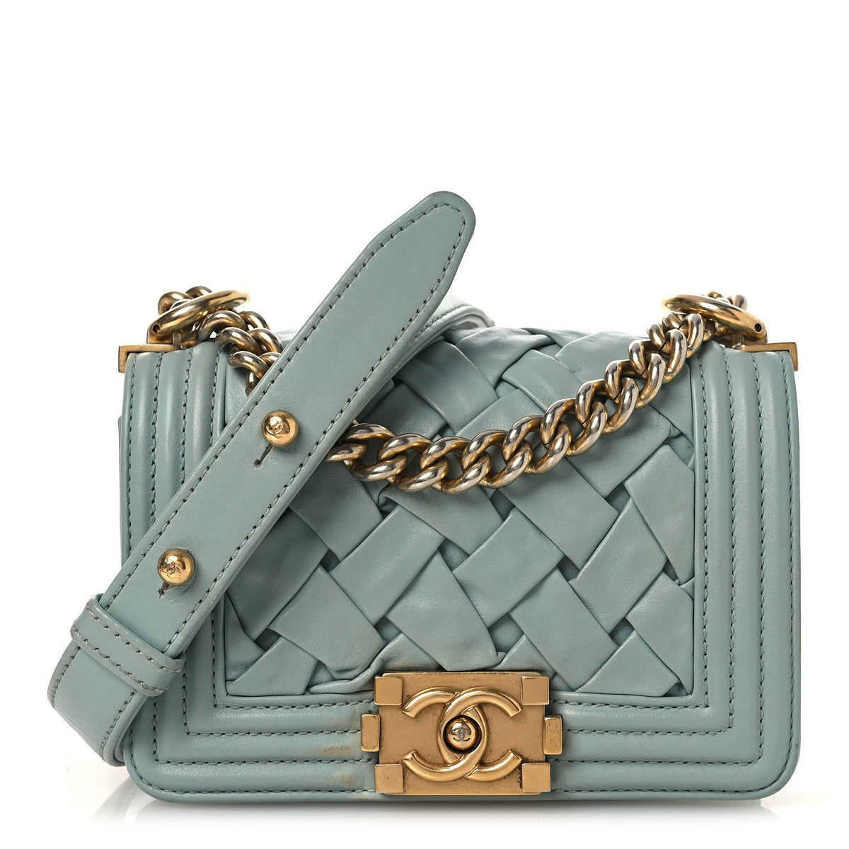 Mini Lambskin Flap Shoulder Bag - Light Blue