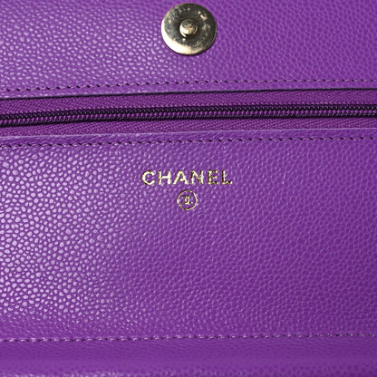 Quilted Caviar Wallet Bag - Purple