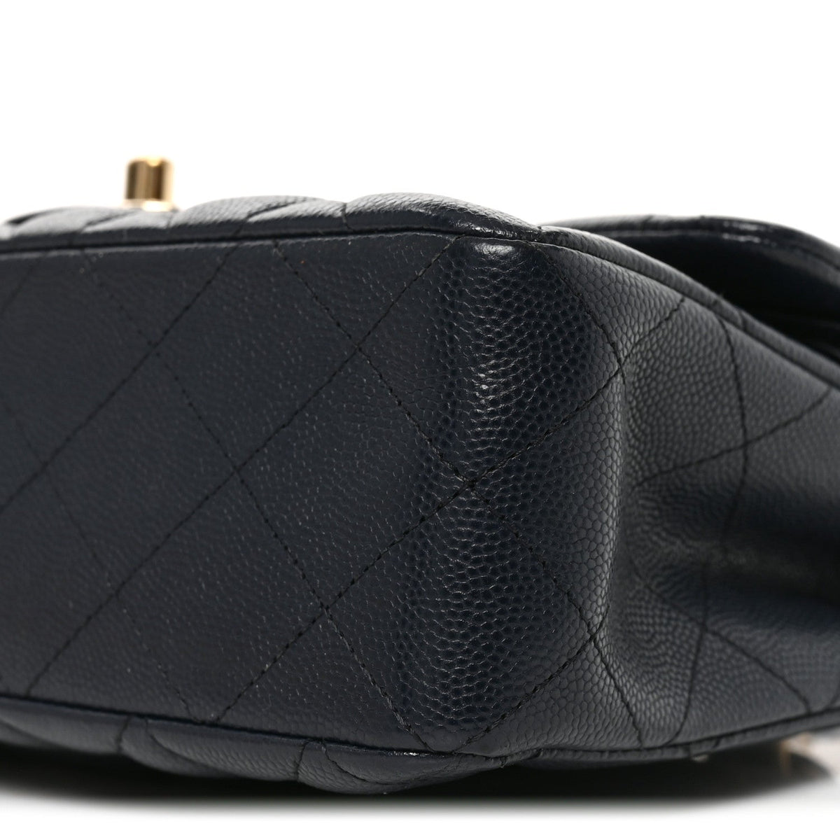 Small Quilted Caviar Flap Shoulder Bag - Dark Navy