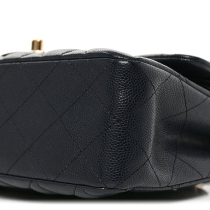 Small Quilted Caviar Flap Shoulder Bag - Dark Navy